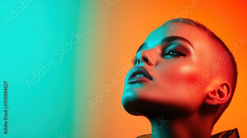 Wallpaper Mural A striking portrait captures a person with vibrant makeup against a colorful backdrop, emphasizing expression, individuality, and modern beauty in a bold artistic style. Torontodigital.ca