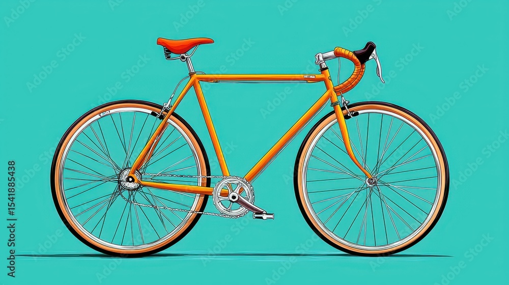 Fototapeta premium Pixelated Orange Bicycle on Teal Background