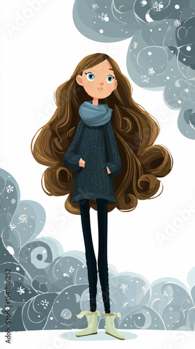 Whimsical Autumn Girl with Flowing Hair