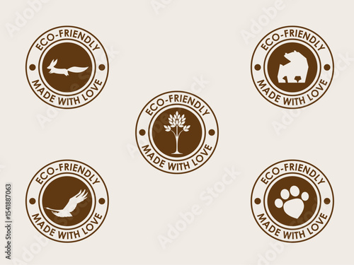 Stamp Mark Collection. Round Label for Pet or Eco Shop. Environment Planet and Animal Care Theme. Black Stamp Tag Label Logo Print Silhouette Icon Element for Design Business Stamp Mark Symbol