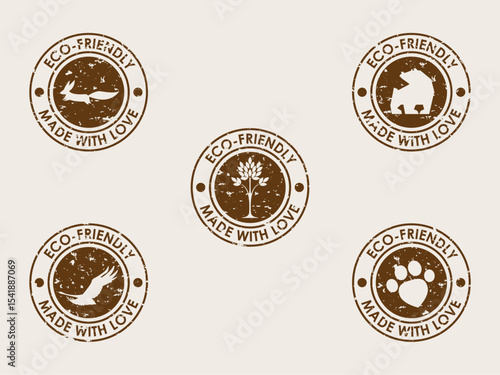Stamp Mark Collection. Round Label for Pet or Eco Shop. Environment Planet and Animal Care Theme. Black Stamp Tag Label Logo Print Silhouette Icon Element for Design Business Stamp Mark Symbol