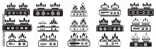 Monochrome Gas Stove and Cooktop Icon Collection