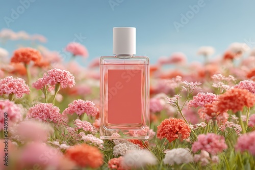 Perfume bottle with floral background banner