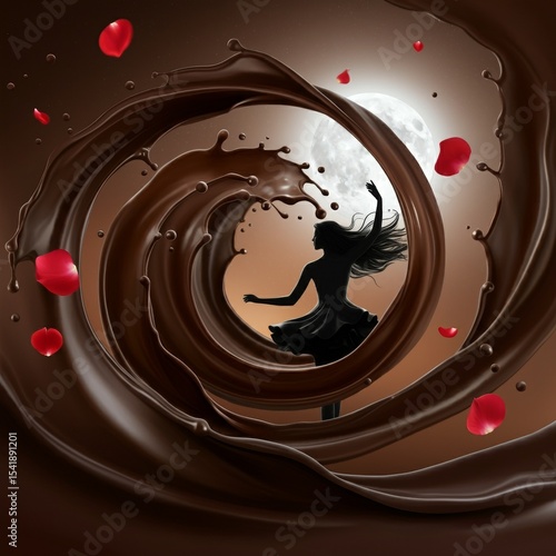 Enchanting dance in a swirling world of chocolate and roses under a luminous moon Generative AI