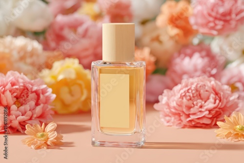 Perfume bottle with floral background banner