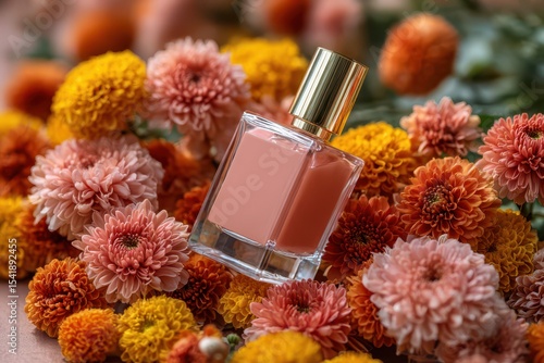 Perfume bottle with floral background banner