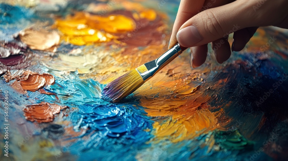 Obraz premium Vibrant Palette and Brush Capturing Artistic Expression in Painting