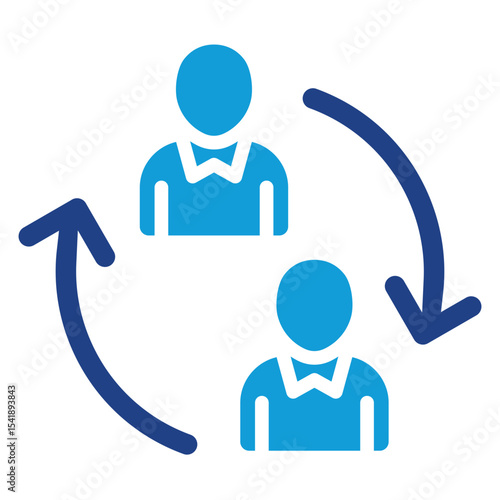Role Switch Glyph Dual Tone Blue Fill Silhouette Style Icon - Two people connected by arrows, showing role transition or mutual exchange