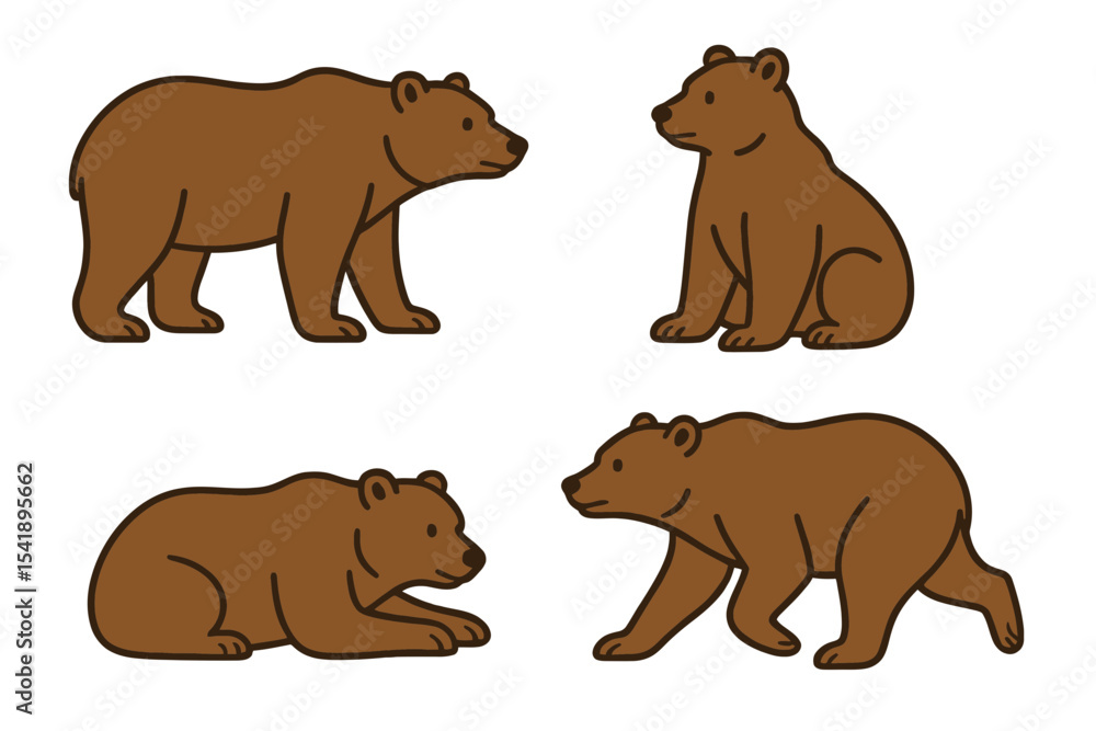 Brown bear illustrations in various poses and styles on a transparent background Brown bear illustrations in various poses and styles on a transparent background