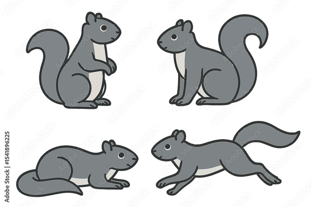 Obraz premium Gray squirrel in various poses and actions on a transparent background