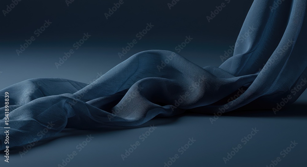 Fototapeta premium Elegant Draped Fabric Deep Blue Silk Texture and Flowing Waves