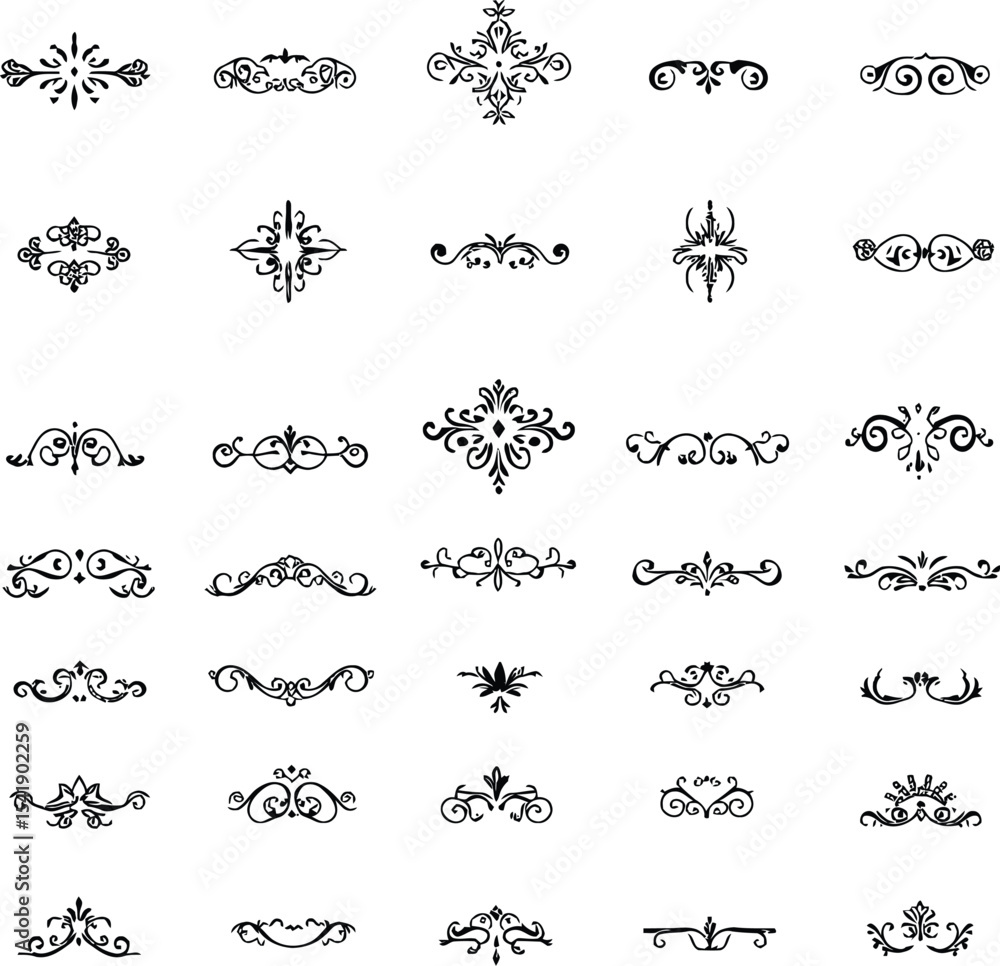 Fototapeta premium Collection of Decorative Flourishes and Dividers in Black and White for Design