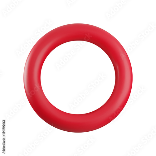 Vector 3d red circle frame icon. Trendy plastic round blank circle badge, abstract empty torus button. 3d render of plastic geometric shape design element for sign, web, app, game, sticker.