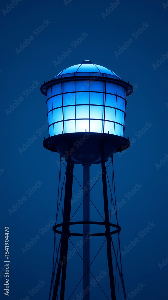 Water tower icon illustration with elevated storage tank structure clean blue silhouette isolated on Water tower icon illustration with elevated storage tank structure clean blue silhouette isolated on