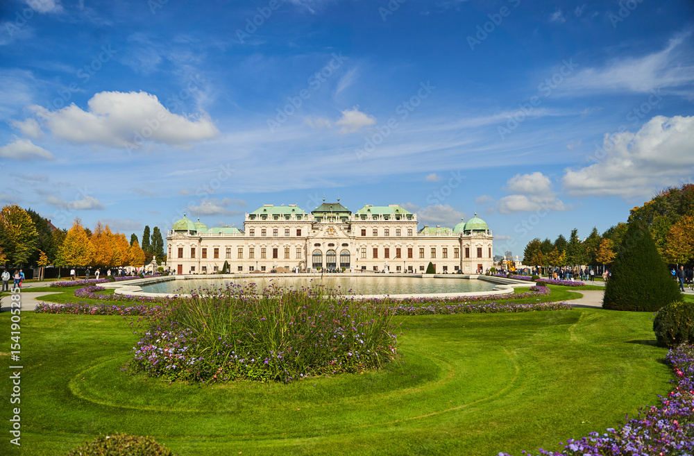 Vienna, Austria - 12.10.2022: Belvedere Palace Complex is a summer residence of Prince Eugene of Savoy. Today, the palace houses the National Gallery of Austria. Vienna, Austria - 12.10.2022: Belvedere Palace Complex is a summer residence of Prince Eugene of Savoy. Today, the palace houses the National Gallery of Austria.