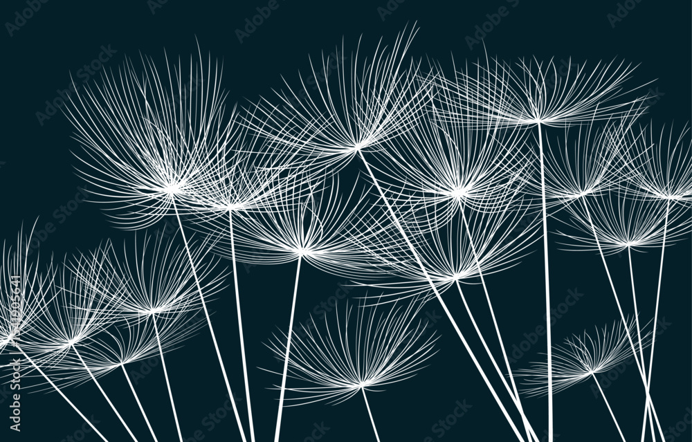 Naklejka premium Seamless background from a dandelion. Flight of a dandelion, seeds fly from the wind