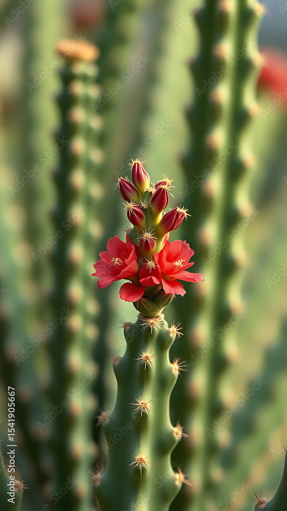 Wood block print illustration of cactus flower plant red vertical Wood block print illustration of cactus flower plant red vertical