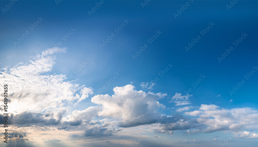 Obraz premium clear blue sky after the storm soft sunlight panoramic image texture background graphic resources design copy space meteorology heaven hope peace concept