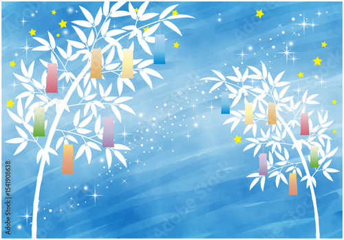 七夕の笹飾りのイラスト背景素材002