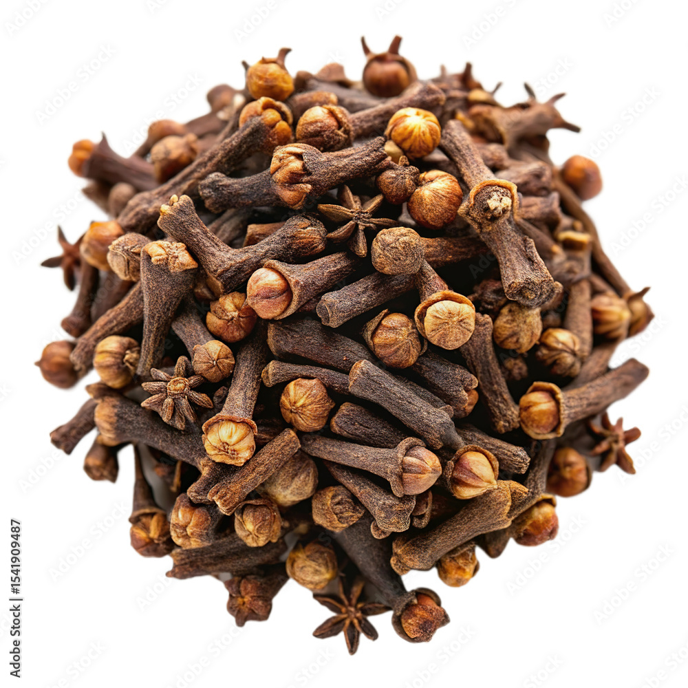 Fototapeta premium Aromatic cloves and star anise spice blend isolated on transparent background