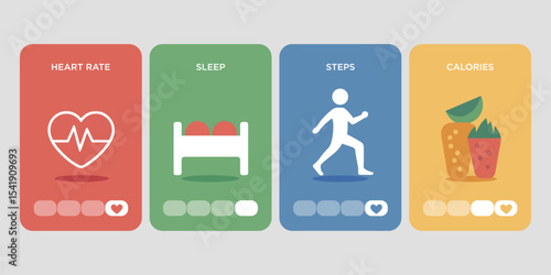 Flat Dashboard U I Infographic Health Tracking Icons Heart Rate Sleep Steps Calories Vibrant