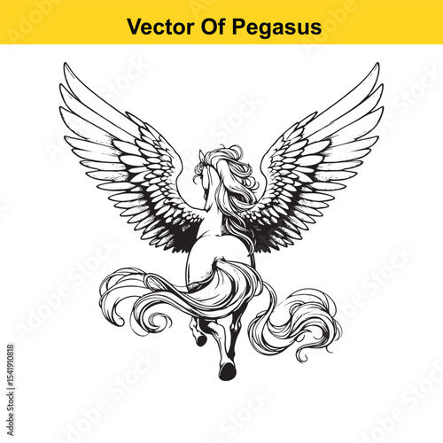 Black and White Line Art of a Majestic Pegasus with Wings for Easy Tracing