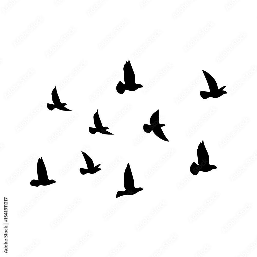 silhouette of a flock of birds vector illustration on a white background. silhouette of a flock of birds vector illustration on a white background.