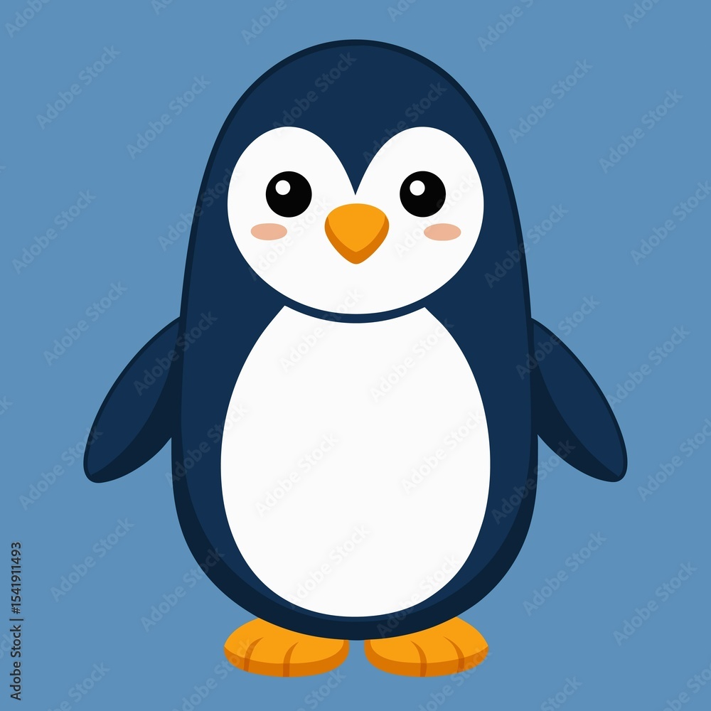 Obraz premium Cartoon Penguin Illustration Cute Bird with a White Belly Black and Blue Feathers and Adorable Orange Feet and Beak