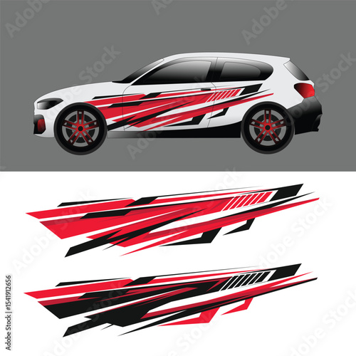 SUV car wrap sticker design vector with sporty looking red and black line combination
