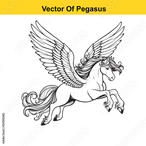 Black and White Line Art of a Majestic Pegasus with Wings for Easy Tracing