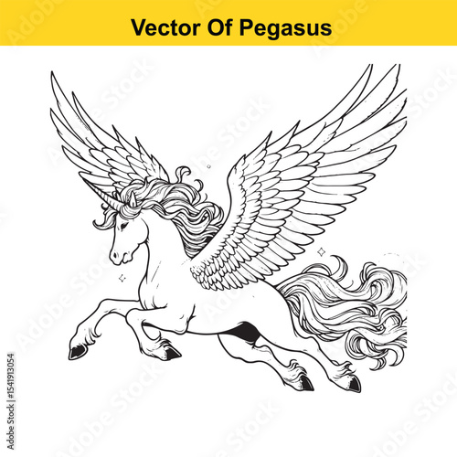 Black and White Line Art of a Majestic Pegasus with Wings for Easy Tracing