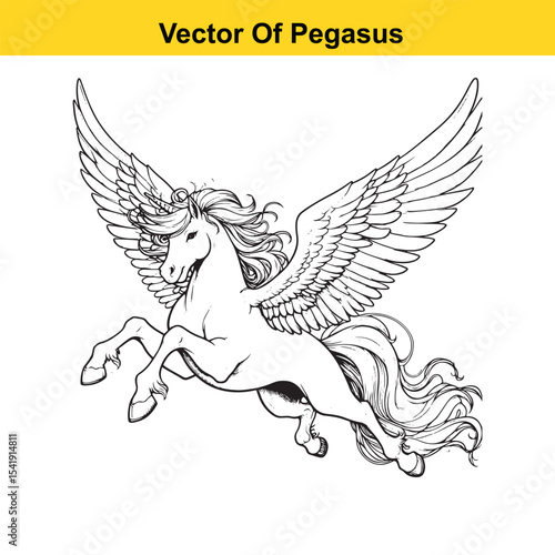 Black and White Line Art of a Majestic Pegasus with Wings for Easy Tracing