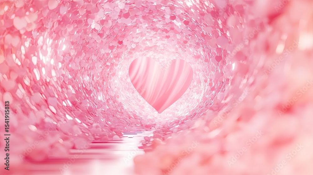 Fototapeta premium A tunnel of pink hearts leads to a large heart