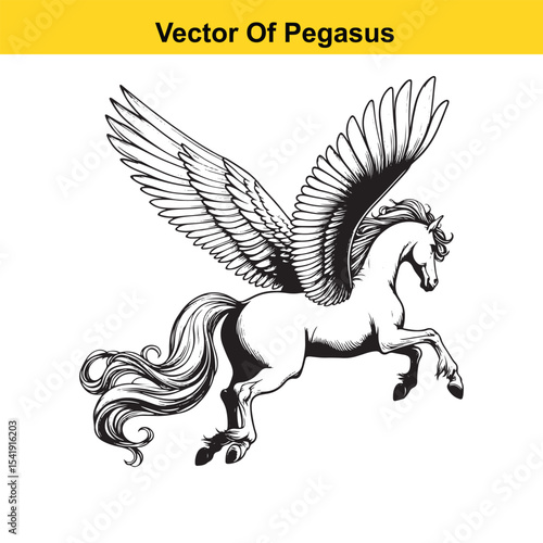 Black and White Line Art of a Majestic Pegasus with Wings for Easy Tracing