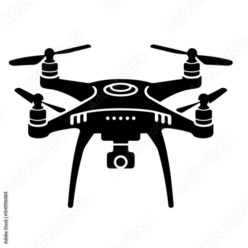Quadcopter Drone Silhouette – Black Aerial Device Icon with Camera and Circular Top Design