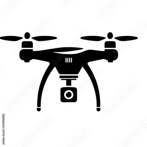 Quadcopter Drone Silhouette – Black Aerial Device Icon with Camera and Circular Top Design