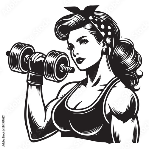 female Dumbbell Lifting Weights clipart, funny Gym silhouette, exercise work out illustration, bodybuilder design sublimation
