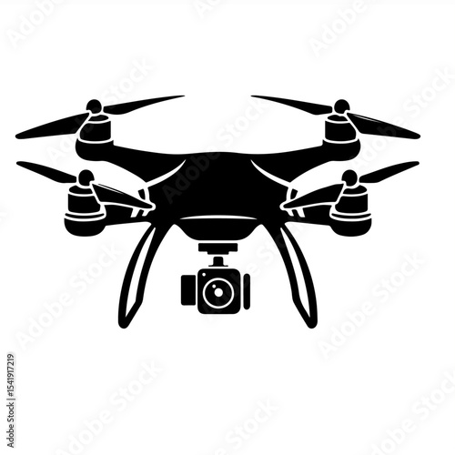 Quadcopter Drone Silhouette – Black Aerial Device Icon with Camera and Circular Top Design
