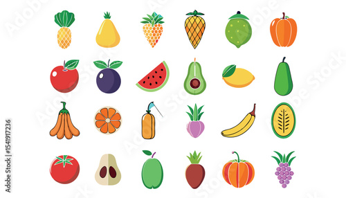 Collection of colorful fruit and vegetable icons