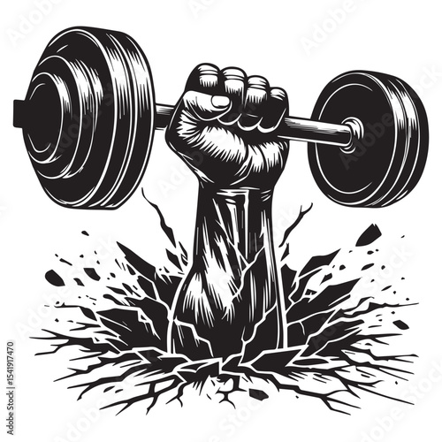 one hand Dumbbell Lifting Weights clipart, funny Gym silhouette, exercise work out illustration, bodybuilder design sublimation
