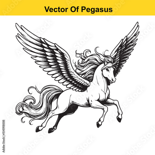Black and White Line Art of a Majestic Pegasus with Wings for Easy Tracing