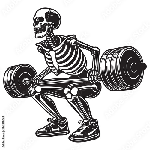 Skeleton Lifting Weights clipart, funny Gym silhouette, exercise work out illustration, bodybuilder design sublimation
