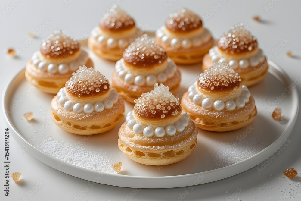 Exquisite gourmet pastries artistically arranged on a white plate perfect for celebration and dessert presentations Exquisite gourmet pastries artistically arranged on a white plate perfect for celebration and dessert presentations