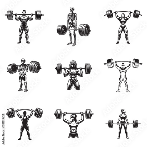 bundle of funny Gym silhouette, exercise work out illustration, bodybuilder design sublimation