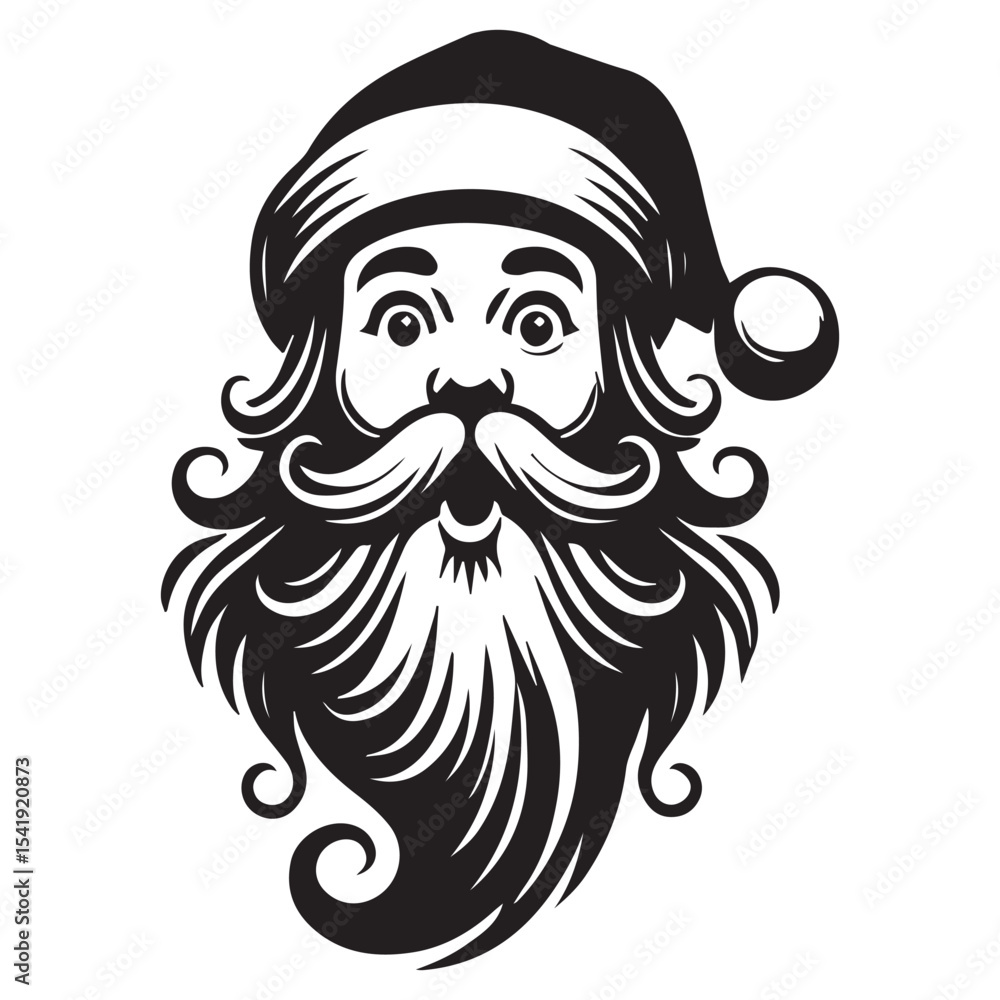 Fototapeta premium Smiling Santa face with mustache illustration for holiday prints