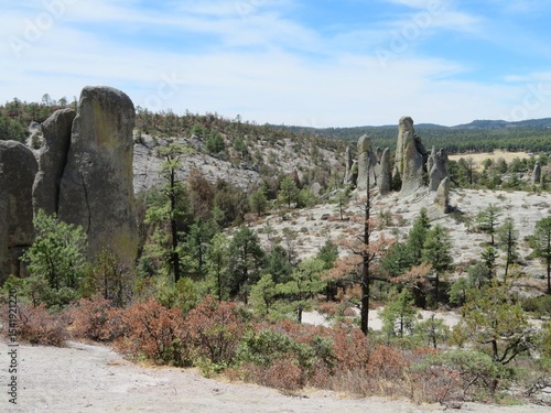 picturesque Valle de los Monjes - valley of the monks with rocks, mountains in Creel, Chihuahua, Mexico