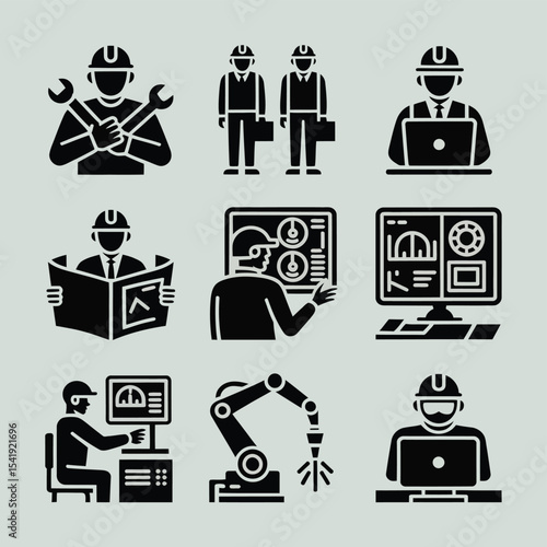 Engineering icons set industrial technology and manufacturing