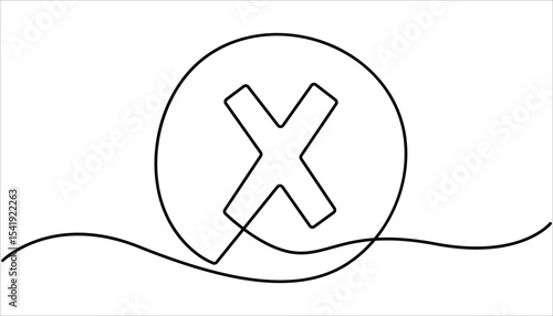 Continuous one line drawing Wrong Mark. Line Art wrong Marks Symbol. wrong mark continuous one line drawing. Vector illustration. 
