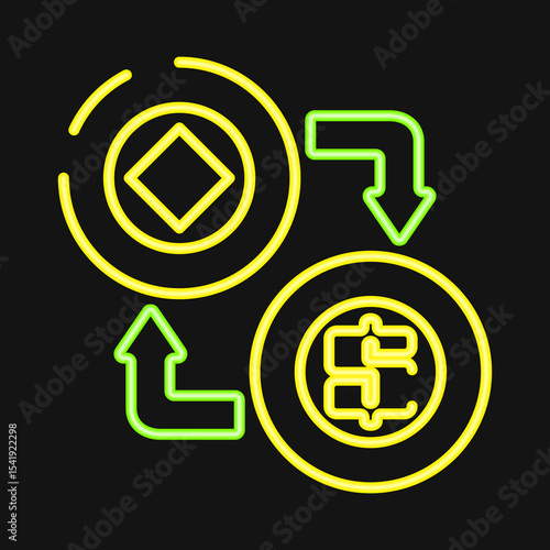 Icon arbitrage. Crypto currency elements. Icon in neon style.