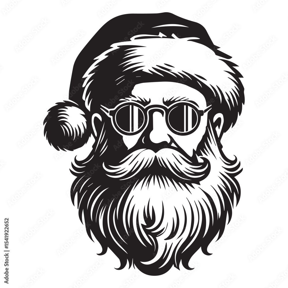 Obraz premium Santa face Christmas clipart with mustaches for festive sublimation designs